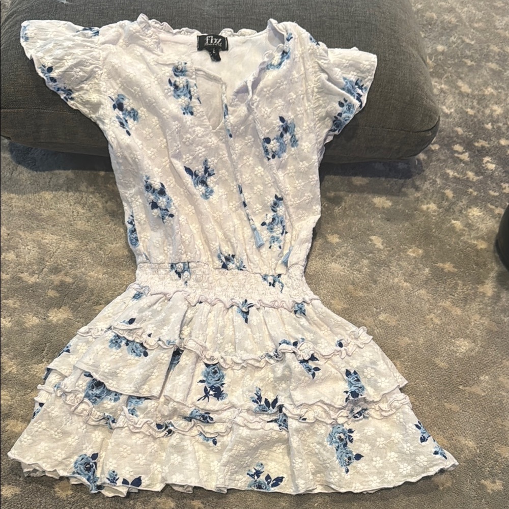 Flowers by Zoe White and Blue Ruffled Tiered Sundress